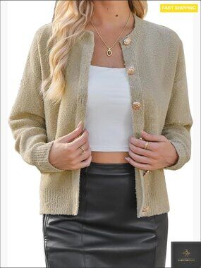 Knit Cardigan Sweater Long Sleeve Open Front Button Down Casual Chic